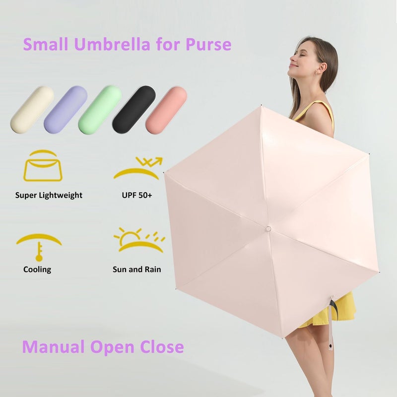 BAODINI Travel Essentials Mini Umbrella for Purse With Case Small Compact UV Sun Protection Lightweight Tiny Pocket Manual Open Close Umbrella for Women Kids and Men Fits Purse Backpack - Image 4